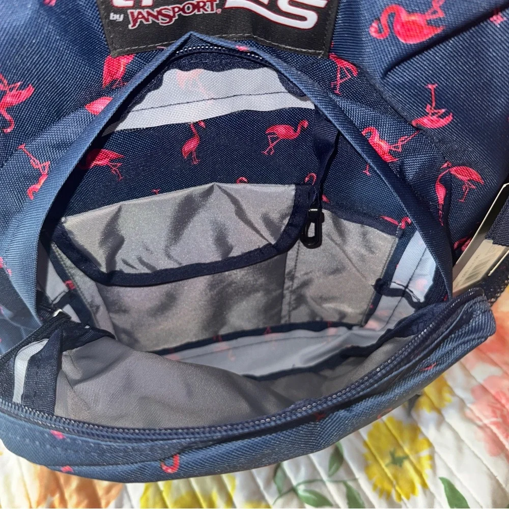 NWT Trans Jansport Supermax Navy Blue Pink Flamingo Backpack School Bookbag - Picture 4 of 6